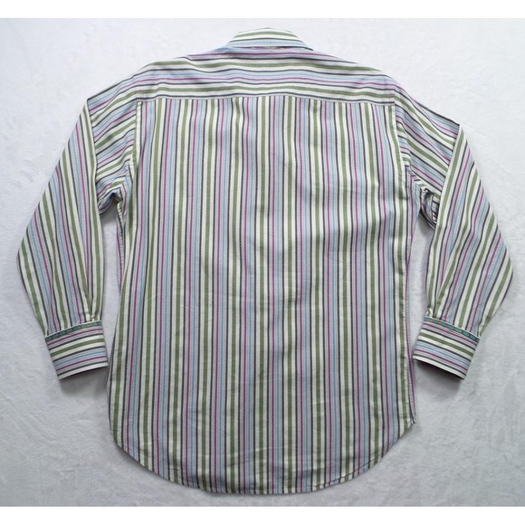 Robert Graham Shirt Mens Large Striped Long Sleeve Button Up Silk Trim Designer - Picture 7 of 14